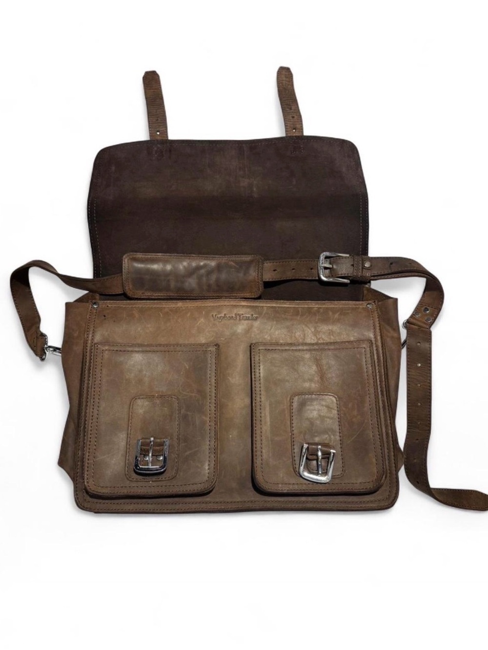 Vagabond Brown Leather Messenger Bag with Dual Front Buckles